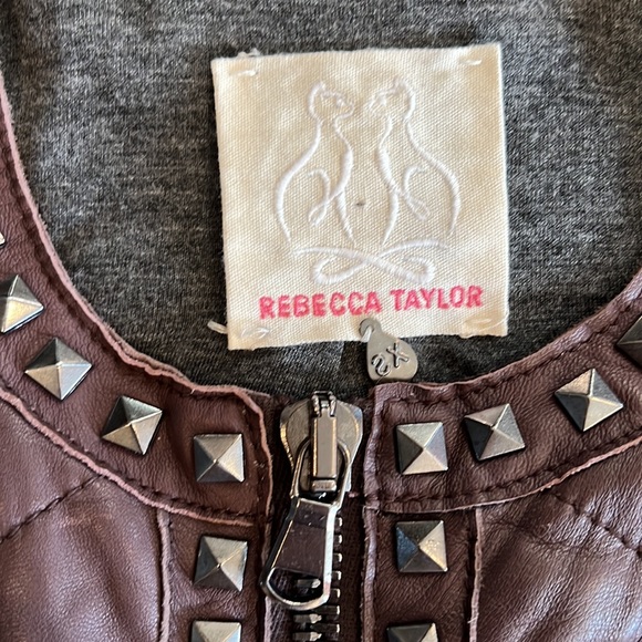 Rebecca Taylor burgundy leather quilted jacket with gun metal studs and  zips XS - Picture 3 of 6
